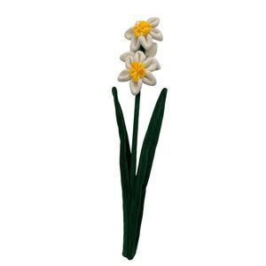 CJ Hendry Plush Flower White Yellow Daffodil Flower Market Art Piece 17"
